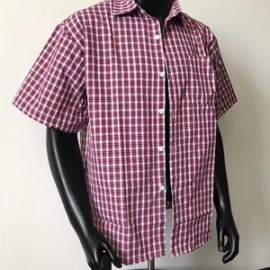 Men's Short Sleeve Plaid Shirt - Red & White